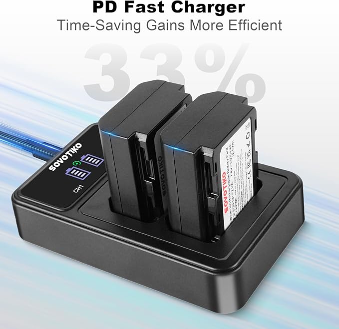 NP-FZ100 2500mAh Battery 2-Pack and Dual Port PD Fast Charger for Sony A7III, A7IV, A7C, ZV-E1, FX3, FX30, A6600, A6700, Alpha 9, Alpha 9S, A7R III, A7R IV, and A7R V Camera