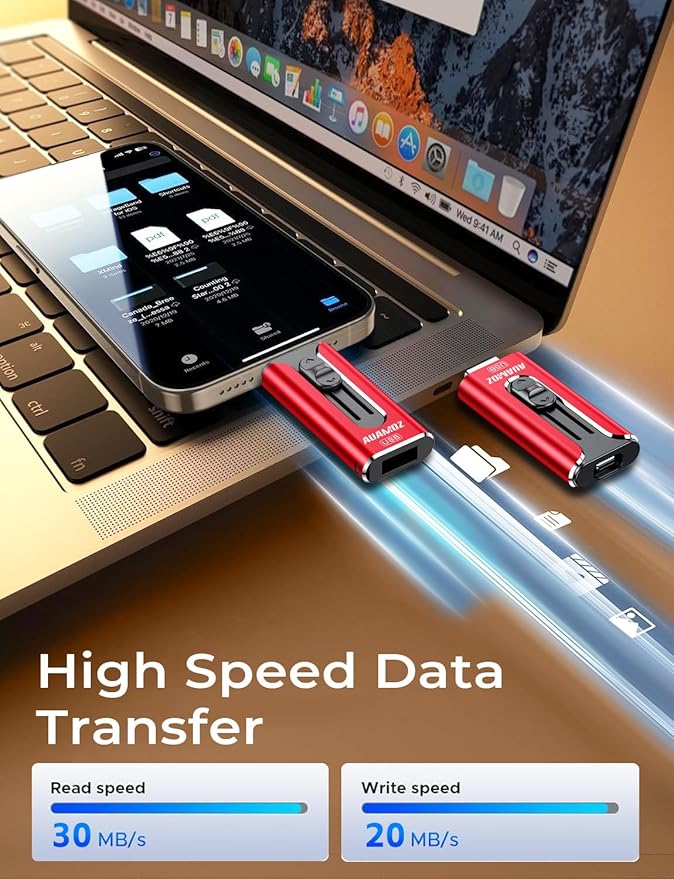 AUAMOZ 256GB Flash Drive Intended for iPhone, Memory Stick Storage Files Photos Videos Backup, Compatible with iPhone iPad Android PC, Plug and Play, No Application Required (Red)