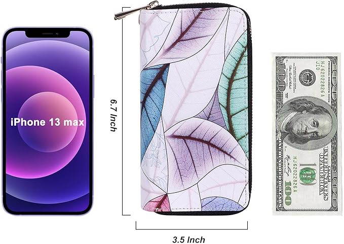 Cellphone Wallet for Women Dual Zipper Long Purse with Removable Wristlet