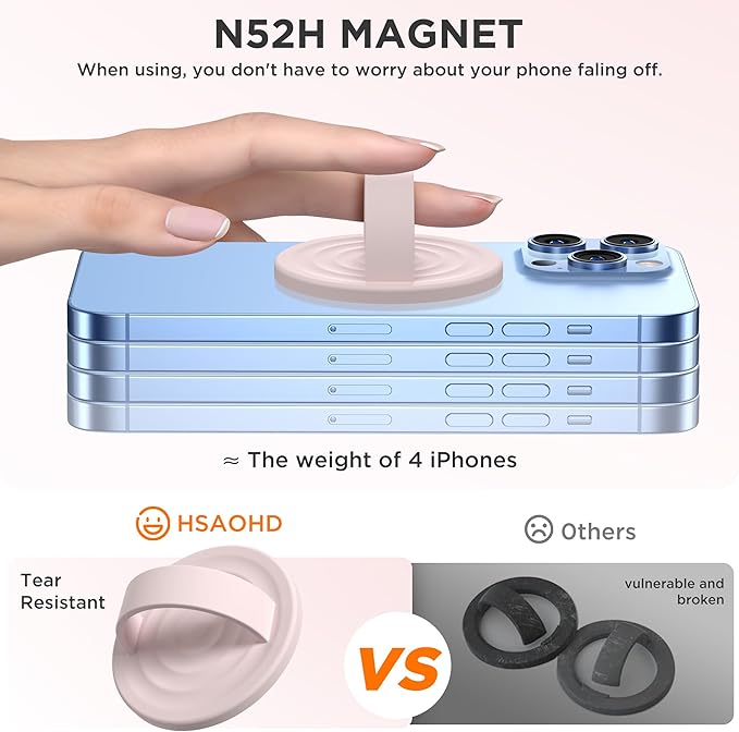 Upgraded Magnetic Phone Grip, Liquid Silicone Soft and Portable, Removable Finger Loop Ring Grip Holder for iPhone, Strong Magnetic Attraction, Compatible with MagSafe Phone Case, Lovely Pink