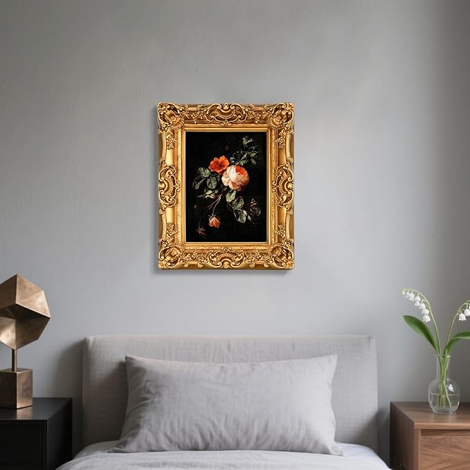 11x14 Picture Frame with Oil Painting, Antique Gold European Style for Wall Decor, Baroque-Style Home Decor Large Photo Frame with Real Glass, Ready to Hang