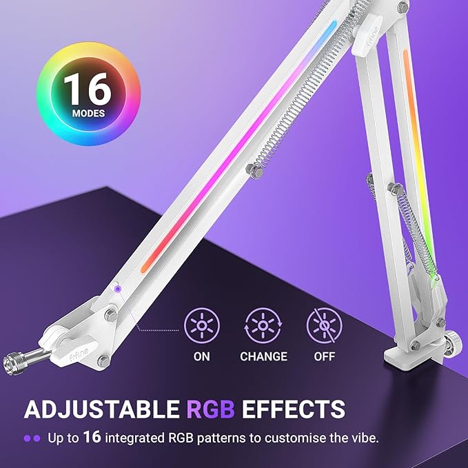 FIFINE Microphone Boom Arm, Heavy Duty Mic Arm with Controllable RGB Light,C-Clamp,Gaming Desktop Mic Mount Capacity for AM8,Studio Podcasting,Recording,Gaming,Streaming-BM38W