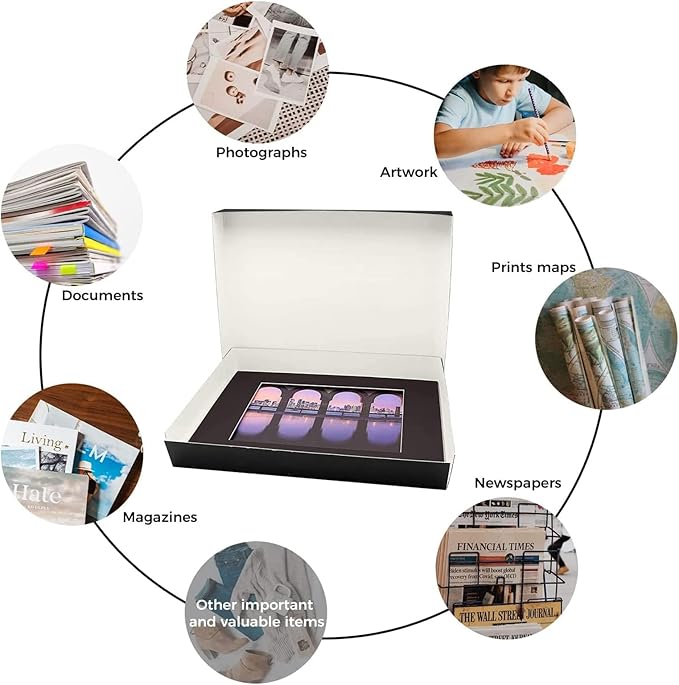 Lineco Museum Archival Storage Box, 16.75x20.75x3 in. Drop Front Design. Acid-Free with Metal Edge. Organize Photos, Pictures, Prints, Documents, Crafts, DIY. Black, 6 Pack