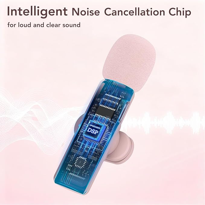 USB C Mini Wireless Lavalier Microphone for iPhone 15 16, iOS and Android Devices - Noise Reduction Lapel Mic for Recording, Clip Omni Lav Mic for Video Recording, Tiktok, Youtube, Vlog (Pink)