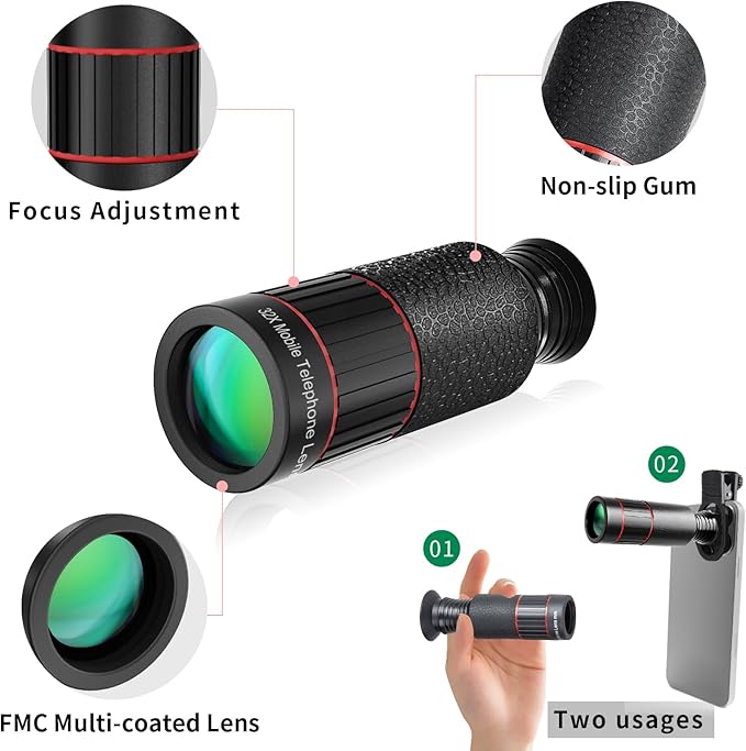 2025 Newly 32X Phone Camera Lens Telephoto Mobile Lens for iPhone and Android Zoom Cellphone Camera Lens with Phone Clip for Picture Video Taking (Black)