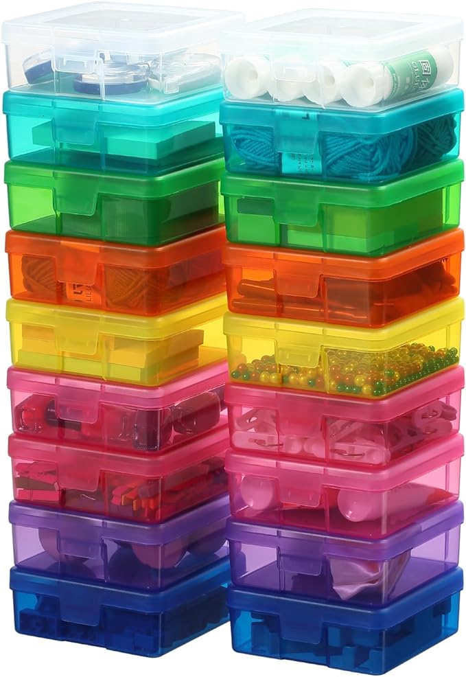 novelinks Small Plastic Storage Box Containers with Latching Lids - Craft Organizers and Storage Stackable Storage Organizer (18 Pack Small -Color)