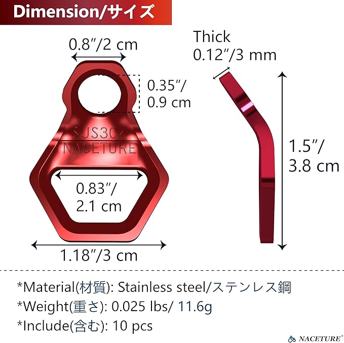 Motorcycle Tie Down Anchor Hook Heavy Duty Stainless Steel 10 Pack - Dirt Bike Tie Down Strap Rings Accessories for Truck, Camper, Trailer, Truck Bed Tie Down Anchor (Small Red)