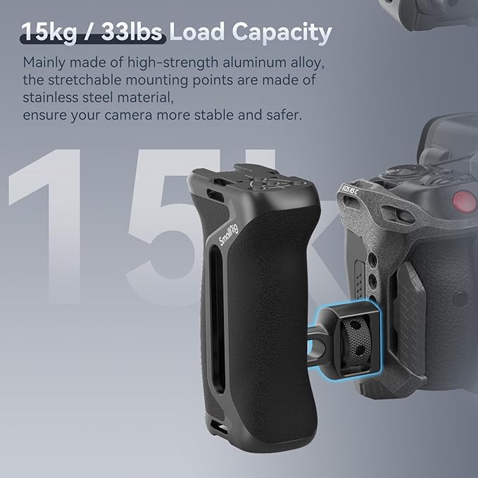 SmallRig Side Handle with (1/4" & 3/8") Two-in-One Locating Screw, Stretchable Mounting Point, Ergonomic Handgrip with 36mm Up/Down Adjustable, Left/Right Hand Universal