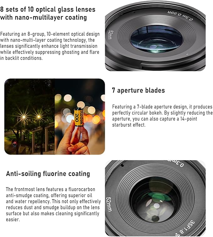 YONGNUO E Mount Lens, APS-C Frame Lenses for Sony E Mount, STM Auto Focus Prime Lens,35mm-50mm f/1.8 Lens for Sony ZV-E1, A1, A7RV, A7RIV, A7RIII, A7RII, A7R, A7IV, A7III, A7SIII, A7II (35mm F1.8)