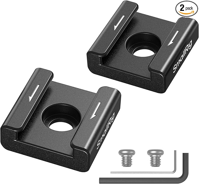 SmallRig Anti-Twist Cold Shoe Mount Adapter (2pcs) with 1/4"-20 Screws, for Flash LED Light Monitor Microphone, with Anti Twist Pins, Compatible with SmallRig Cage - 5032
