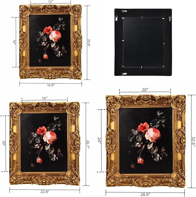 16x20 Vintage Picture Frames,16 by 20 Gold Antique Frame,Ornate baroque Picture Frames for Gallery Wall, Photo Display, Wall Hanging