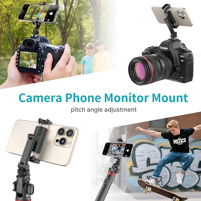Phone Tripod Mount Holder for iPhone - 2 Cold Shoe and 1/4" Screw, 360° Rotates and 180° Tilts Compatible for iPhone Android Sony Canon DJI Ronin S/SC Zhiyun Gimbals