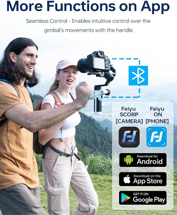 FeiyuTech [Official] SCORP Mini-2 All in One 3-Axis Camera Stabilizer,Built-in AI Track Sensor Handheld Gimbal for Sony A7III,Canon R6,Nikon Z30,Fujifilm,GoPro11/12,iPhone 15 14Pro,Samsung,Max 2.65lb