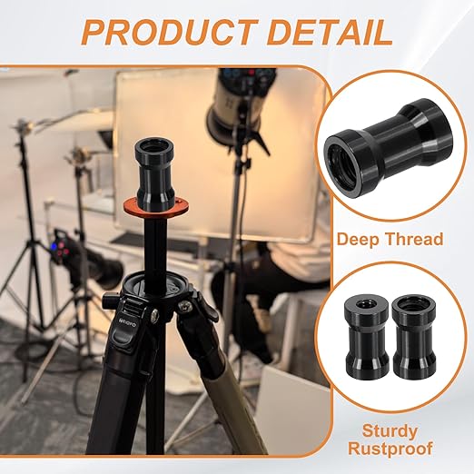PATIKIL Camera Spigot Screws Converter 1/4" to 3/8" Female to Female, 6 Pack Tripod Screw Adapter Spigot Stud for Light Stand Hot Shoe Cold Shoe Adapter Ball Head Flash, Black