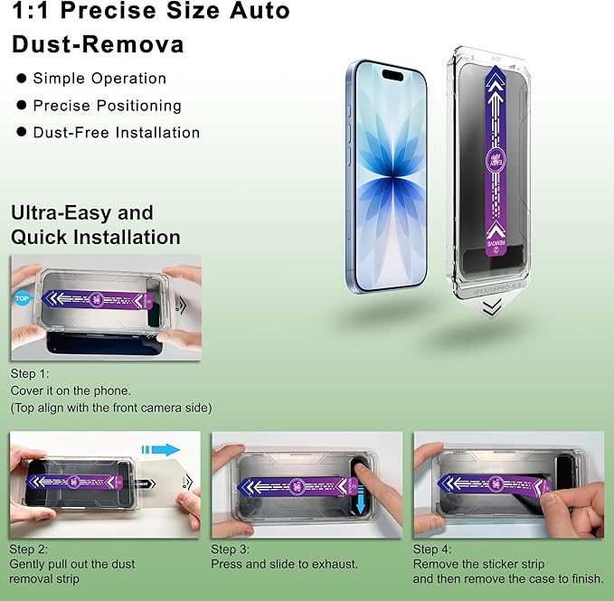 SHANG PIN JIA 2 Pack Privacy Screen Protector for iPhone 17&16 Pro 6.3-Inch Auto Dust Removal, No Bubbles,Anti-Spy Tempered Glass Film, Easy Installation