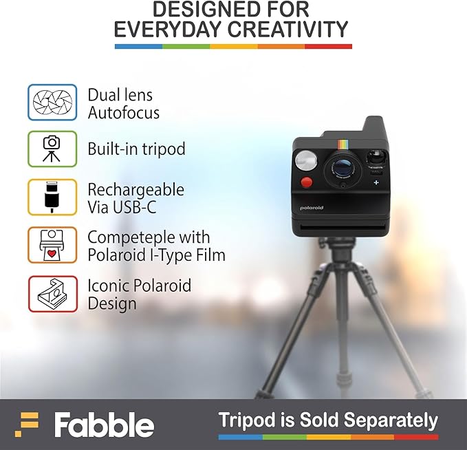 Polaroid Now+ Generation 3 I-Type Instant Film Camera (Black) Bundle with Polaroid Color I-Type Film (8 Exposures), Hard Protective Case and USB-C 6 ft. Cable