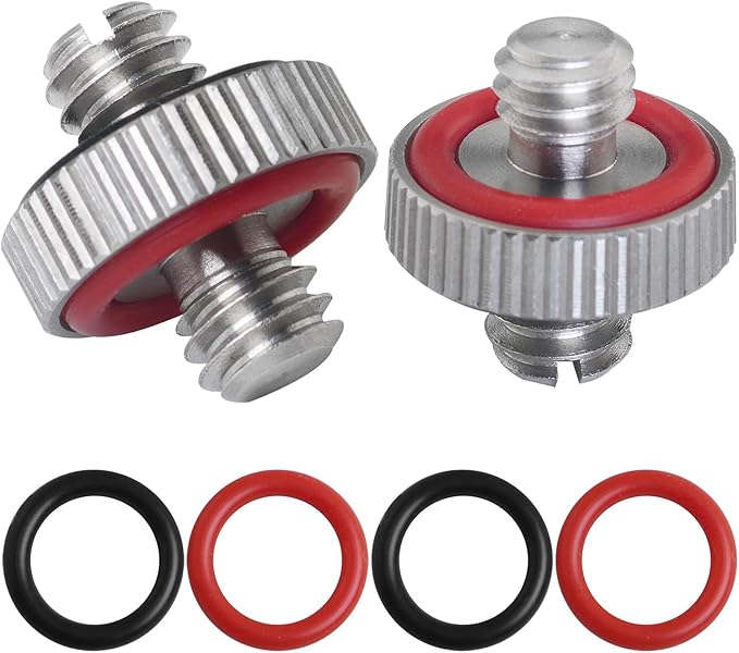 2PCS 1/4 Male to 1/4 Male Threaded Tripod Screw Adapter Conversion Screw with Rubber Grip and Groove Stainless Steel Silver for DSLR Monopods
