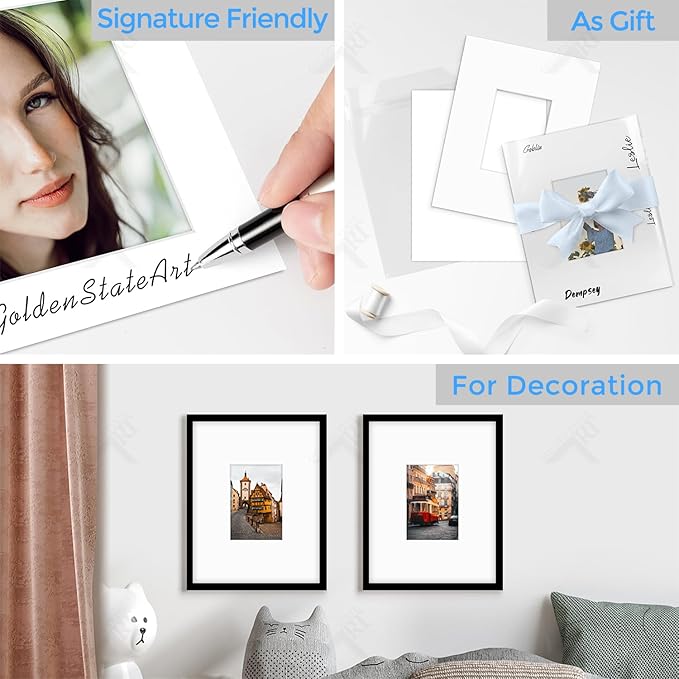 Golden State Art, Acid Free, Pack of 5, 11x14 White Picture Mats Mattes with White Core Bevel Cut for 5x7 Photo + Backing + Bags