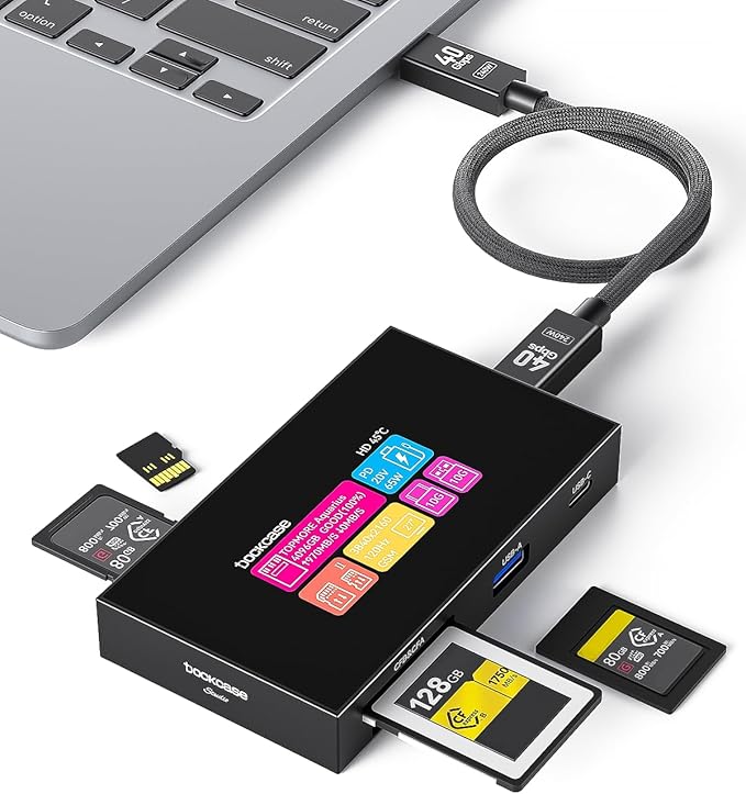 DOCKCASE Smart 8-in-1 CFexpress Type B/Type A Card Reader with Touch Screen | UHS-II SD/microSD Slots, 4K HDMI, USB-C & USB-A 3.2 Gen 2 (10Gbps), 100W PD for Filmmakers, Photographers & Creators