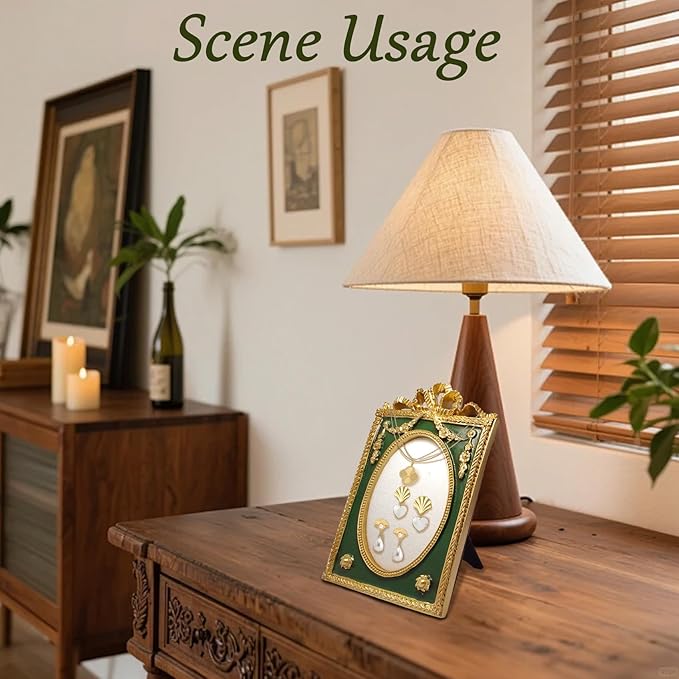 Gold Jewelry Display Holder Vintage Necklace Elegant Earring Holder & Necklace Stand for Women, Baroque Photo Frame Organizer with Velvet Backing, Wedding Gift & Mother’s Day Present