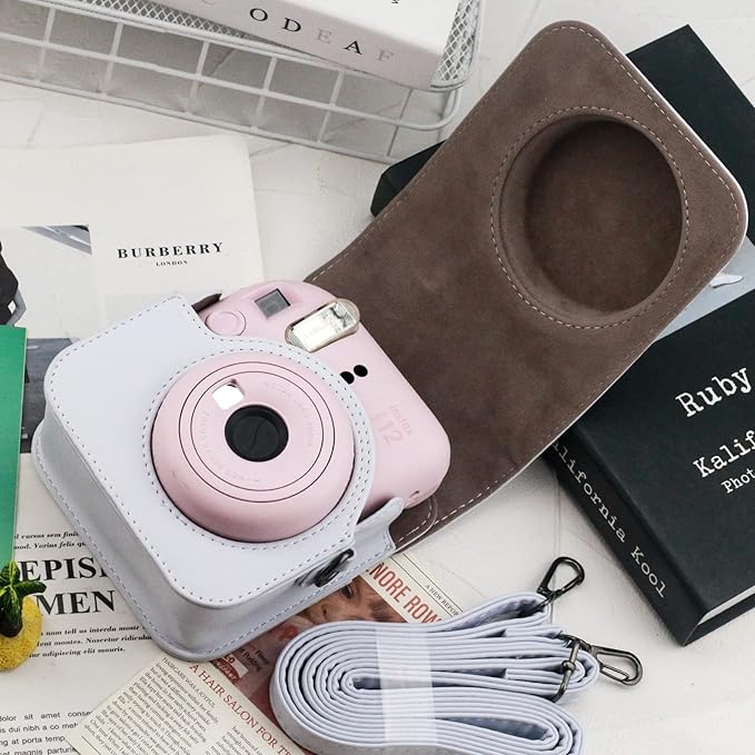 Frankmate Protective Case Compatible with Fujifilm Instax Mini 12 Instant Film Camera with Accessory Pocket and Adjustable Strap (White)