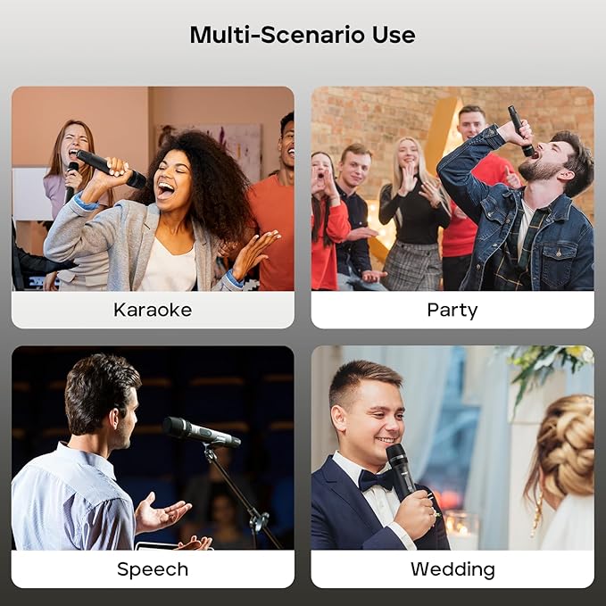 Tribit Wireless Microphone, Dual Handheld Cordless Dynamic Mic System with 2.4GHz Rechargeable Receiver, 40H Battery Life, Plug and Play for Karaoke, Party, Wedding, DJ, Church, Speech, Meeting