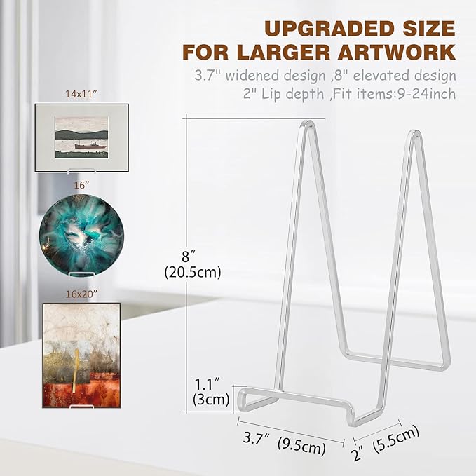 Plate Holder Easel Display Stand - 8 inch Metal Plate Stands for Display - Tabletop Picture Stand - Silver Iron Easels for Display Pictures | Photo Frames | Book | Decorative Plates | Plaque - 3 Pack