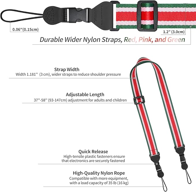 Adjustable Shoulder Strap, Comfortable for Camera Neck Lanyard iPad Strap iPad Strap for iPad, Camera, Binocular, Crossbody, Tablet, Laptop, Binocular, Luggage Bag(Red, Pink & Green A8)