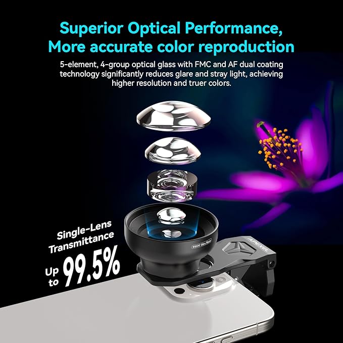 APEXEL 100Ultra Macro Lens - Enhanced Version Smartphone Lens for iPhone, Samsung, Pixel | Professional Macro Photography of Flowers, Iinsects, Jewelry, Food Details and Other Small Objects