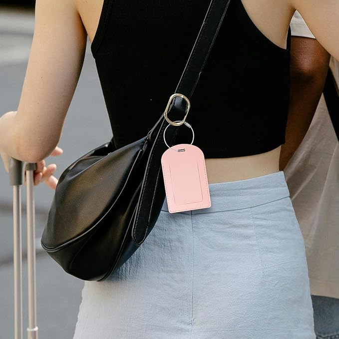 Gloppie Luggage Tags 4 Pack TSA Approved Luggage Tag for Suitcase PU Leather Travel Bag Tags Name ID Tags with Privacy Cover Pink