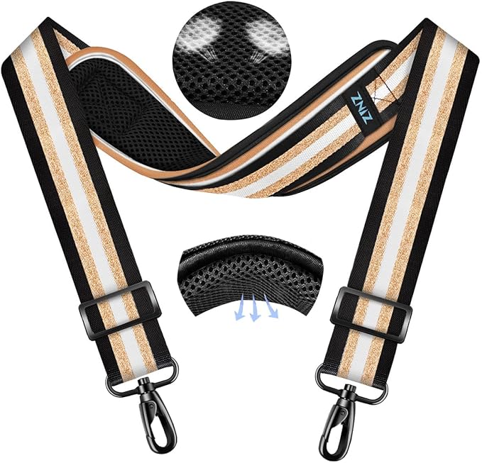 ZINMARK Shoulder Strap 59 inch, Extra-Thick Fixed Cushion Pad and Dual Clasps Universal Replacement Strap for Bags, Camera, Crossbody，Lawn mower -Black Gold Jacquard