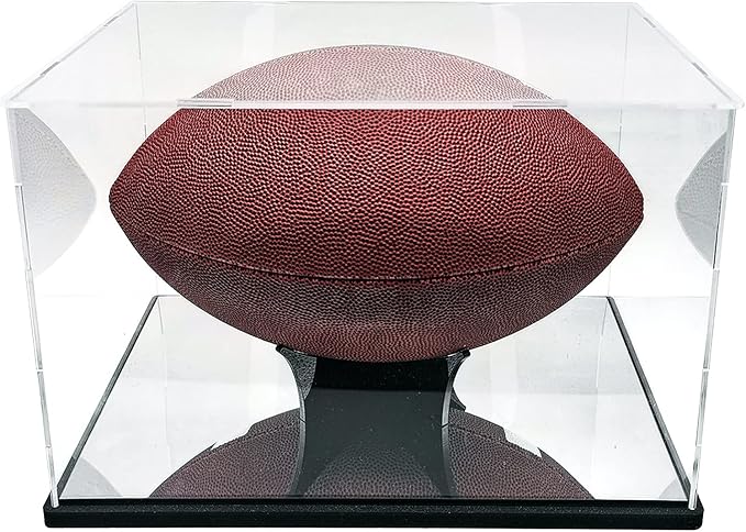 Acrylic Football Display Case with Ball Holder Base – a Memorabilia Showcase Storage Box Designed for Full-Size Football Collectibles. Perfect for Sport Lovers to Display Their Footballs
