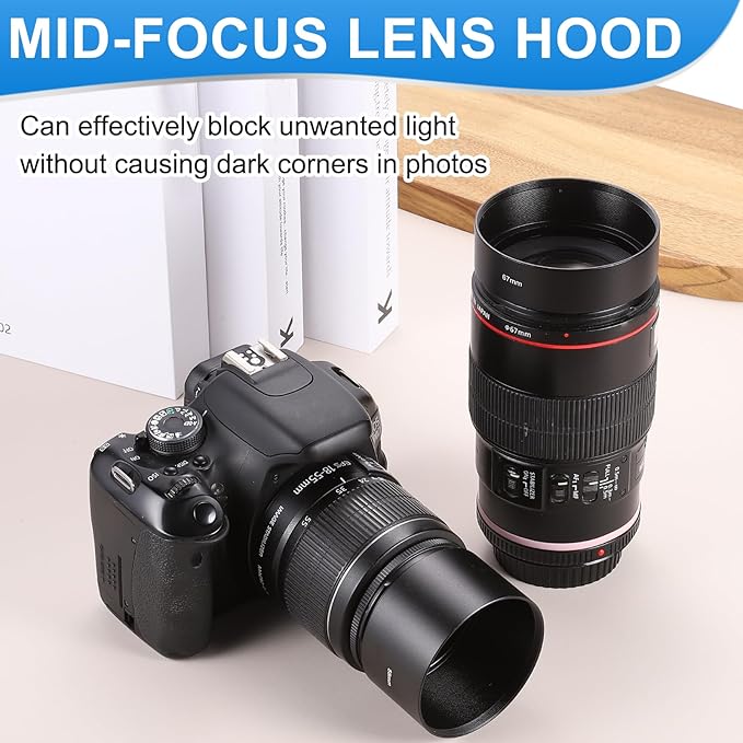 PATIKIL Lens Hood Shade, 58mm Mid-Focus Mount Standard Screw-in Metal Camera Cap Shade with Cleaning Cloth and Cleaning Pen, Black