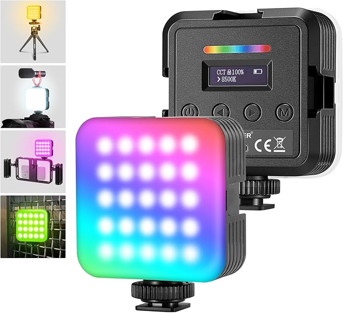 NEEWER Magnetic RGB Video Light, 2 Pack 360° Full Color RGB61 LED Camera Light with 3 Cold Shoe Mounts/CRI 97+/20 Scene Modes/2500K-8500K/2000mAh Rechargeable Portable Photography Selfie Lighting