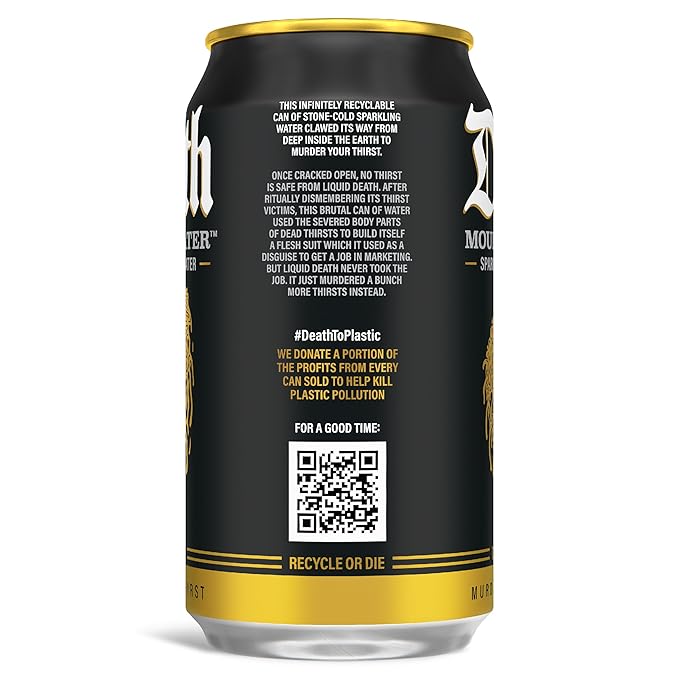 Liquid Death Sparkling Mountain Water, Real Mountain Source, Ice-Cold Cans, Infinitely Recyclable, 12 Fl Oz (Pack of 12)