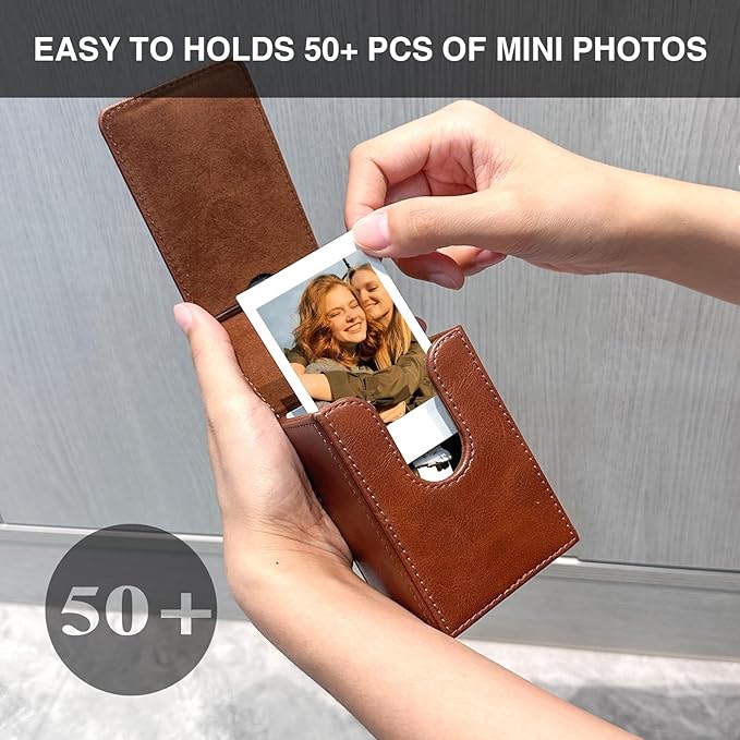 WOGOZAN Mini Picture Holder Case for Fujifilm Instax Mini 12/11/99/90/EVO Camera 2.15x3.4 Inches Film Accessories Photo Pouch Protection Case Can Hold 50+ Films (Oil Brown)