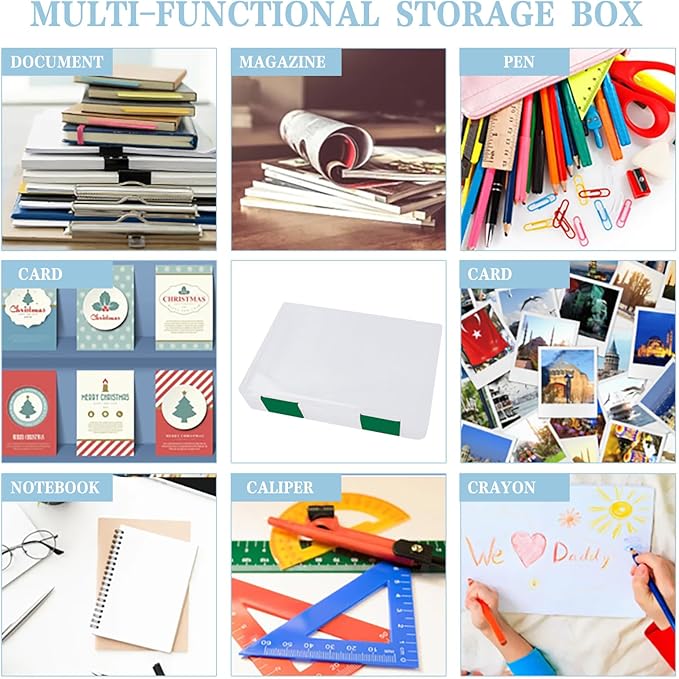 12 Pcs Clear A4 A5 File Box Document Plastic Storage Box with 48 Labels File Holder Organizer Paper Plastic Case Magazine Protector with Buckle Office School Supplies(Green)