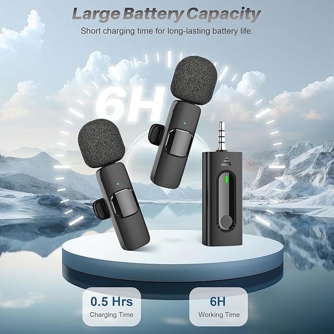 2 Pack Wireless Mini Lavalier Lapel Microphone for iPhone,Android Device(4 in 1) - 65ft Cordless Clip on Dual Mics with Noise Reduction 6H Working Time for Video Recording Vlogging, YouTube, Interview