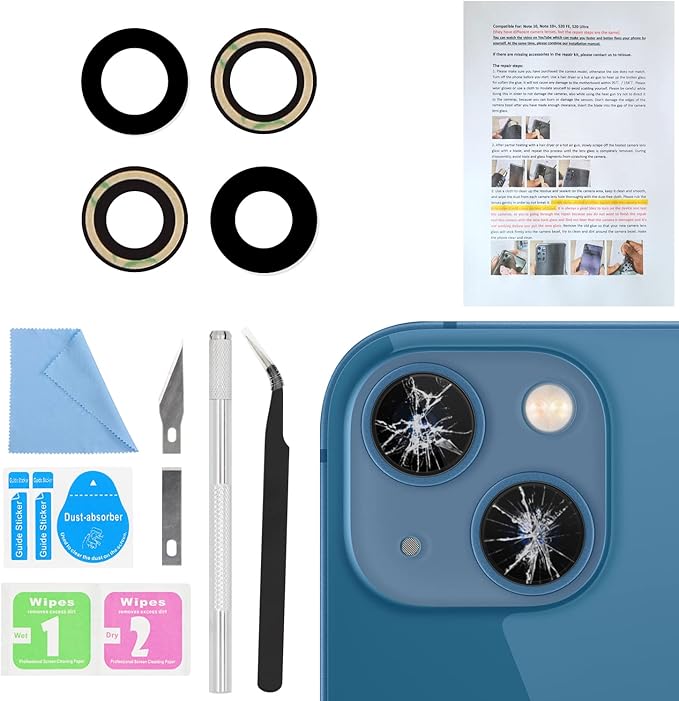 ASDAWN Back Rear Camera Lens Glass Replacement for iPhone 13 6.1 inch and 13 Mini 5.4 inch with Pre-Installed Adhesive, Back Lens Glass with Installation Manual + Repair Tool Set