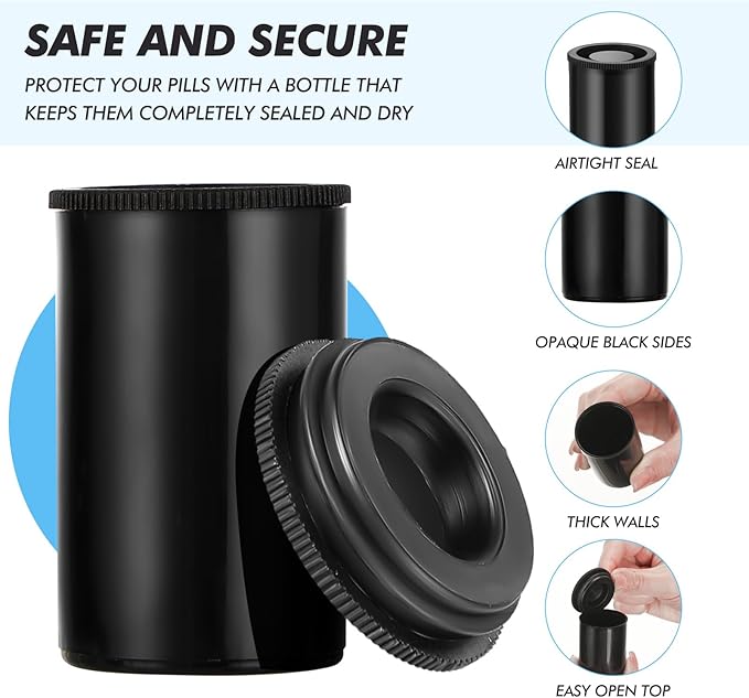 JOVITEC 100 Pieces Plastic Film Canister Holder 35 mm Empty Camera Reel Containers Storage Containers Case with Lids for Small Accessories Fish Hook Film Beads (Black)