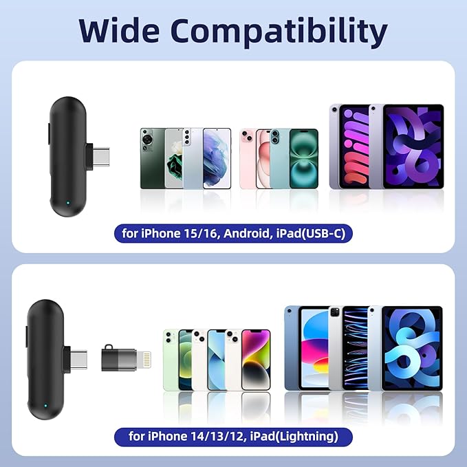 Wireless Microphone for iPhone 17 16 15 - Ai Noise Cancelling Mini Microphone USB C for Android Phone, Lavalier Mic with 35H Charging Case for Video Recording Vlogging YouTube Tiktok