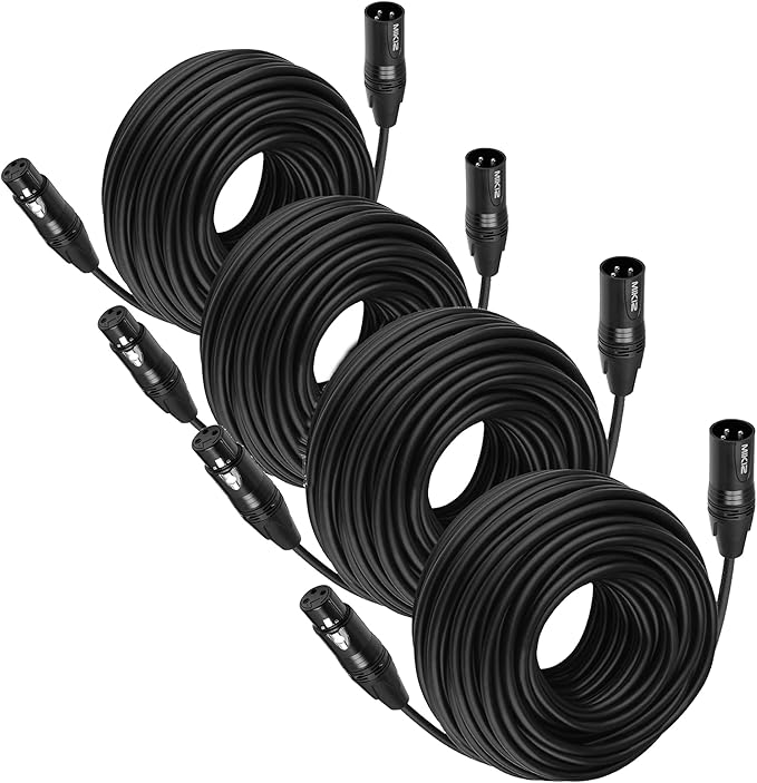 XLR Cables 50 ft 4 Pack - Premium Balanced Microphone Cable with 3 Pin XLR Male to Female Balanced