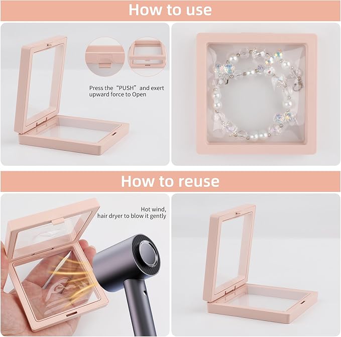 20 Pcs Floating Frame Case with Stands, 3.5X 3.5 x 0.8 inch, Challenge Coin Display,Transparent PE Jewelry Storage Box, Floating Display Holder Stands for Antique Challenge Coins, Medallion(4 Color)