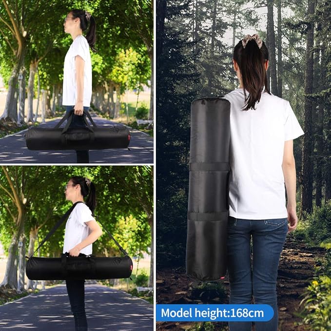 HEMMOTOP Tripod Case, 31.5x7 in Heavy Duty Tripod Bag with Shoulder Strap and Handle, All Sides Thick Padded Carrying Case with Two Zippered Pockets for Speaker Stand, Monopod - R08018 Black