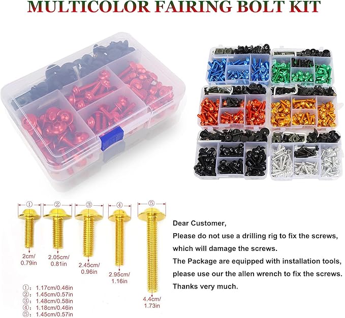 Motorcycle Fairing Bolt Kit Screws Fasteners Fixing Sportbike for Yamaha Honda Kawasaki Suzuki BMW, Mounting Kits Washers Nuts Screws Clips Assortment