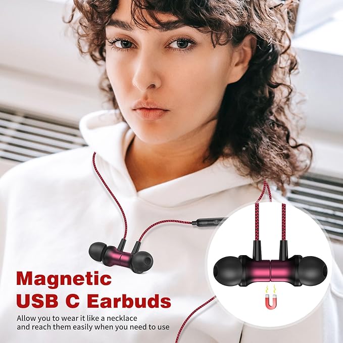 COOYA USB C Headphone Type C Wired Earbuds for iPhone 17 Pro Max 16 15 iPad 10 Air 6 Pixel 9 8 Magnetic Bass Noise Canceling In-Ear Earphone+Mic for Samsung Galaxy S25 Ultra S24 S23 A16 for OnePlus 13