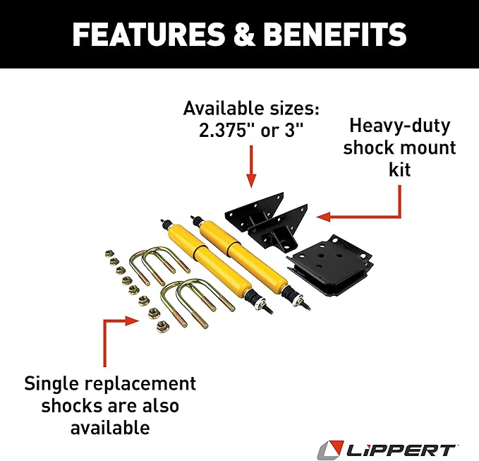 Lippert Heavy-Duty Shock Mount Kit for RV Trailers, Fits 2-3/8 in. Axle Tube, Shock Absorbing, Complete Bolt-on Mounting Kit, Gas Shocks, Suspension Repair Parts - 281255