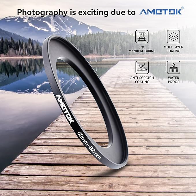 62mm Lens to 82mm Camera Lens Adapter,62mm to 82mm Filter Step-up Ring Adapter Ring,Compatible All 82mm Filter Accessory