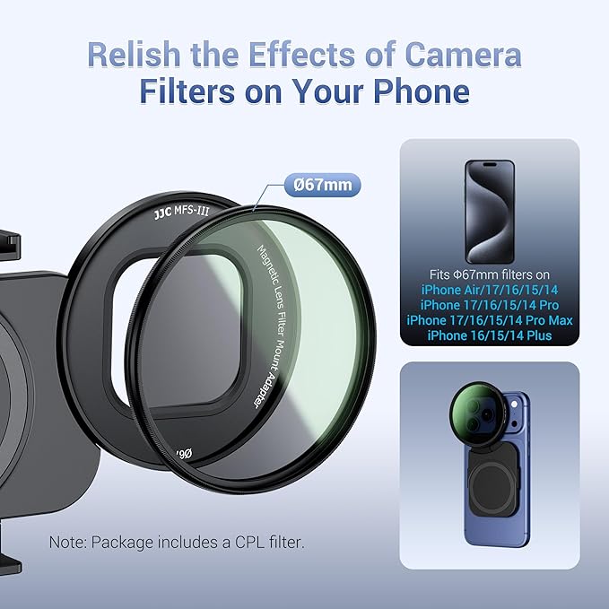 67mm CPL Filter Mount Kit with Magnetic Phone Camera Grip & Storage Pouch for iPhone 17 Air 16 15 14 Pro Max Accessories,Circular Polarizer Polarizing Lens Filter Adapter Set w Cold Shoe & 1/4'' Hole