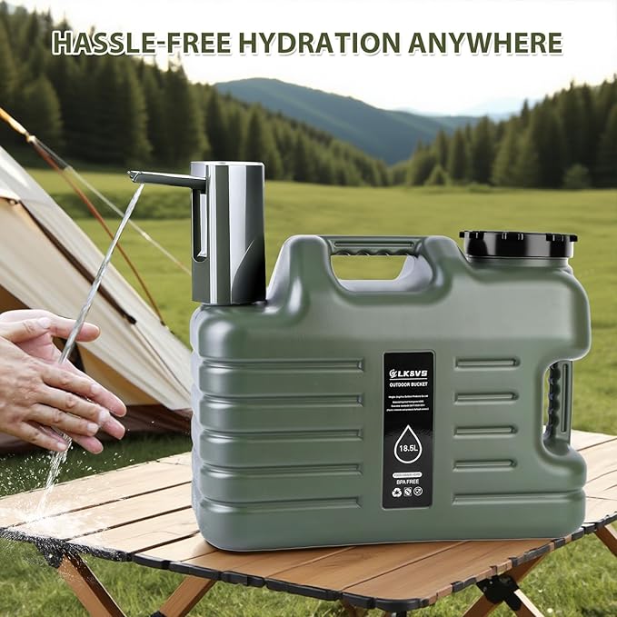 5 Gallon Camping Water Jug with Foldable Auto Pump, BPA-Free Leak-Proof Camping Water Container with Spigot, Type-C Rechargeable, Portable Water Storage Tank for Hiking, Outdoors & Emergency Use